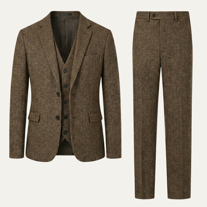 Classic Men's 3 Piece Tweed Suit - Slim Fit Jacket, Waistcoat & Trousers
