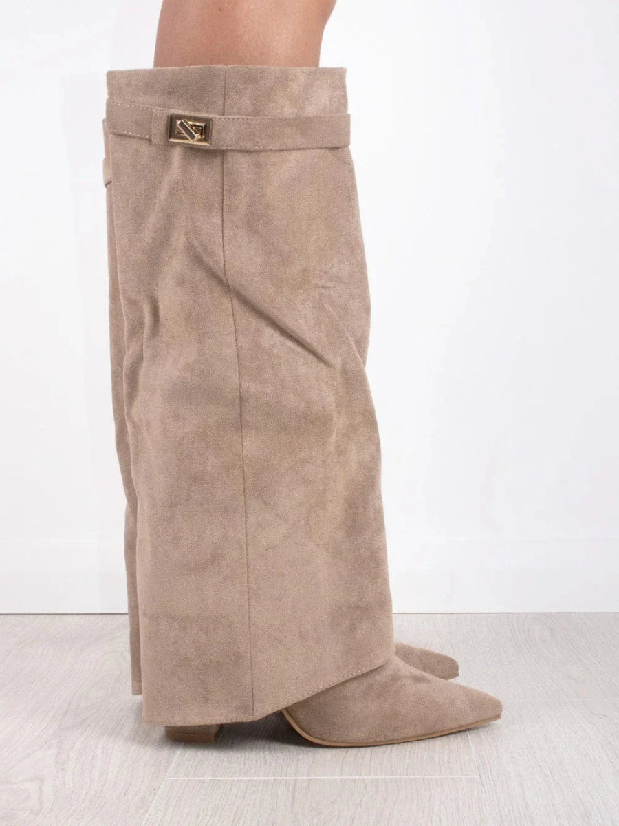 Luxury Vegan Suede High Heel Shark Boots