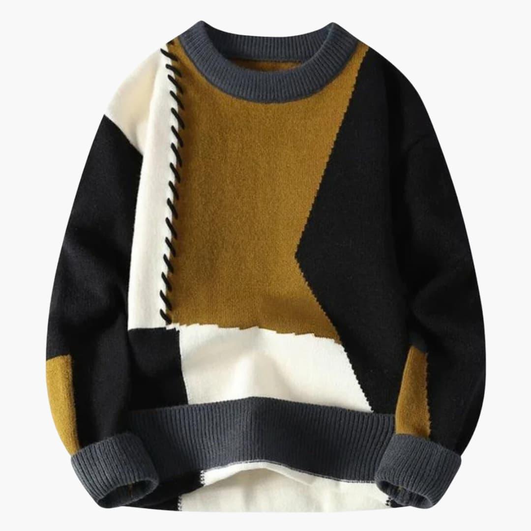 Cozy Mens Patchwork Knit Sweater