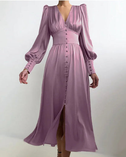 Luxurious Satin V Neck Evening Gown for Women - Olytrend
