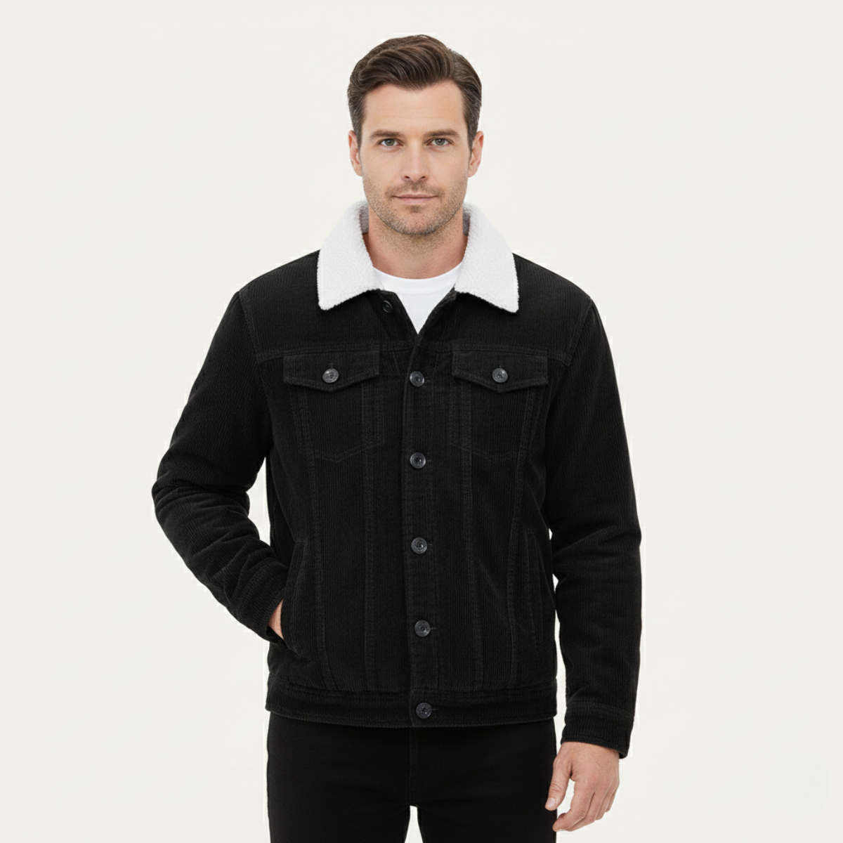Warm Mens Corduroy Fleece Lined Winter Coat