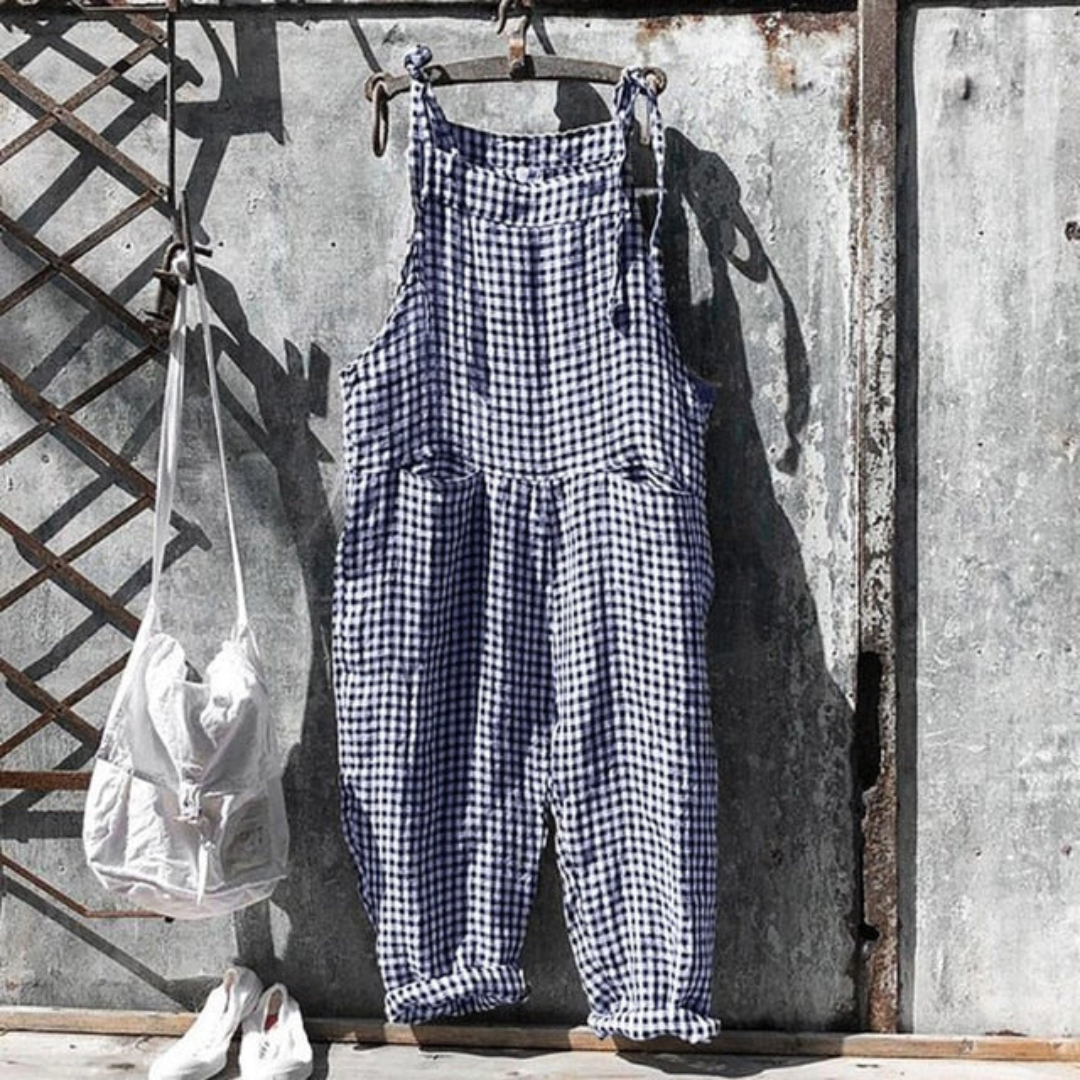 Comfortable Women's Gingham Wide Leg Jumpsuit - Nocini