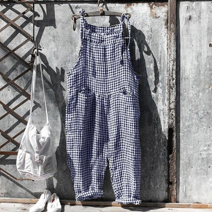 Comfortable Women's Gingham Wide Leg Jumpsuit - Nocini