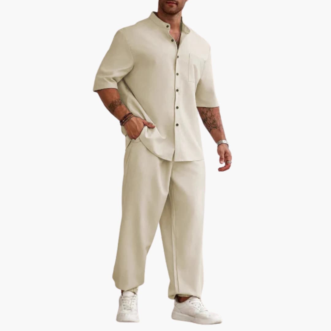 Summer Mens Shorts Sleeve Shirt and Pants Set