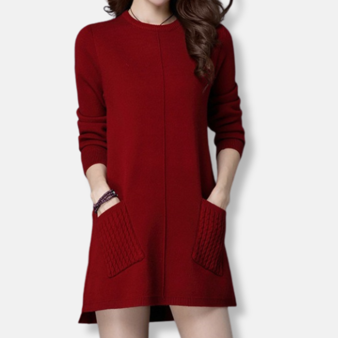 Comfy Oversized Sweater Dress Crewneck Long Sleeves