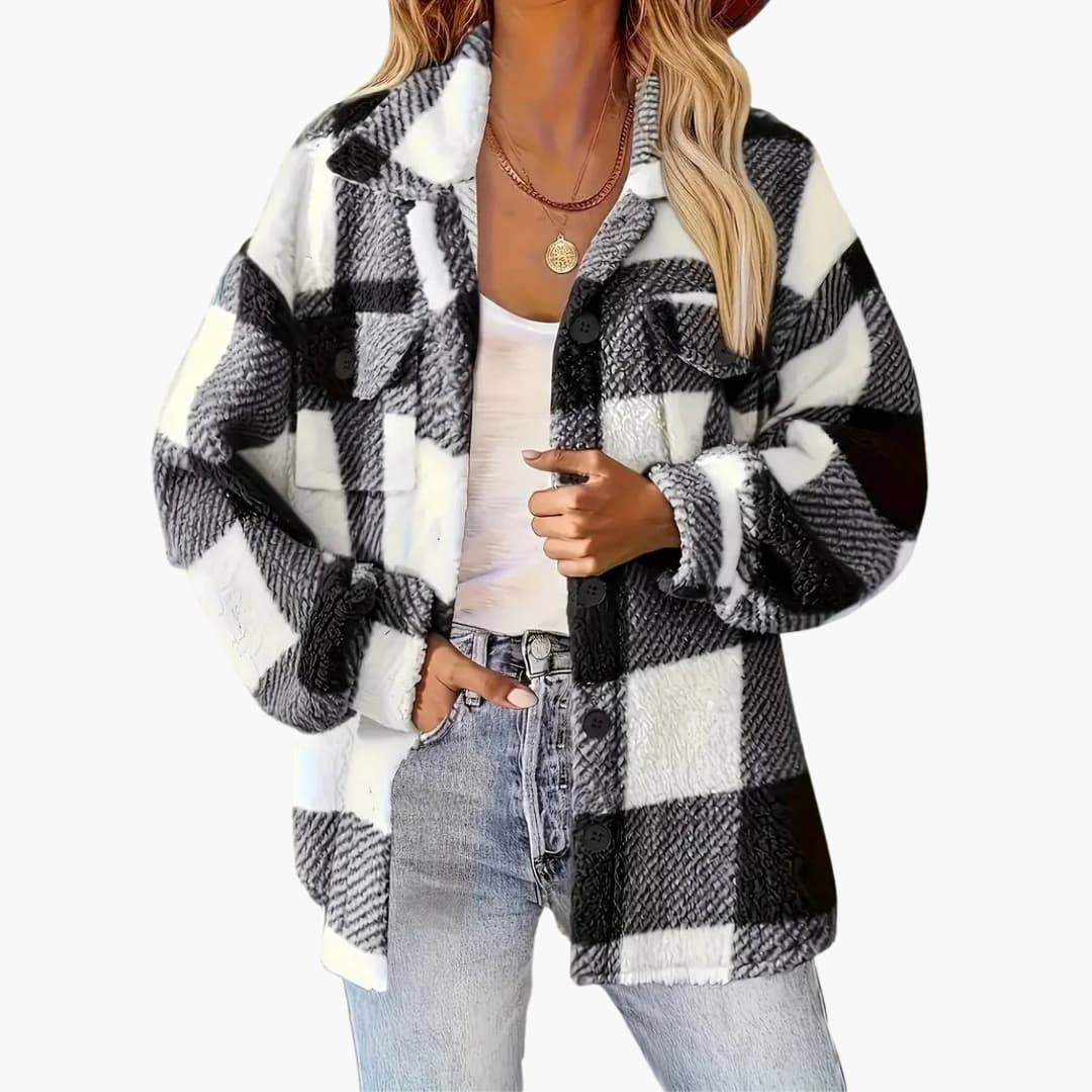 Ladies Plaid Coat with Button Front