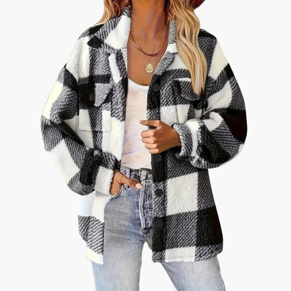 Ladies Plaid Coat with Button Front