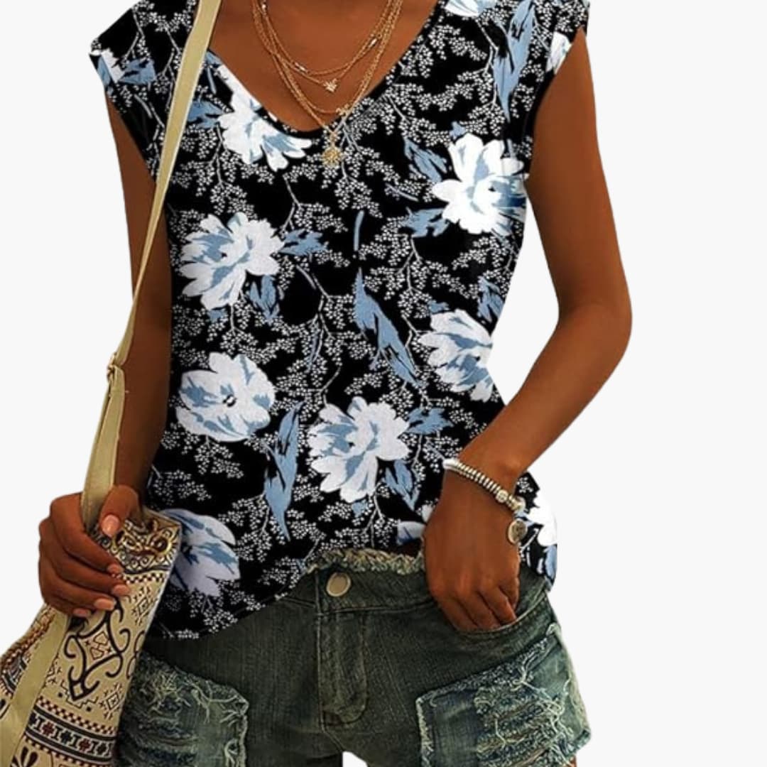 Ladies' Casual V-Neck Short Sleeve Top - Olytrend