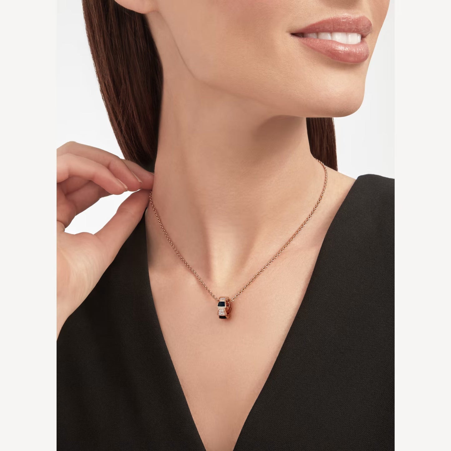 Luxury Silver Rose Gold Black Onyx Pendant Necklace