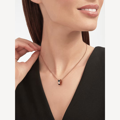 Luxury Silver Rose Gold Black Onyx Pendant Necklace
