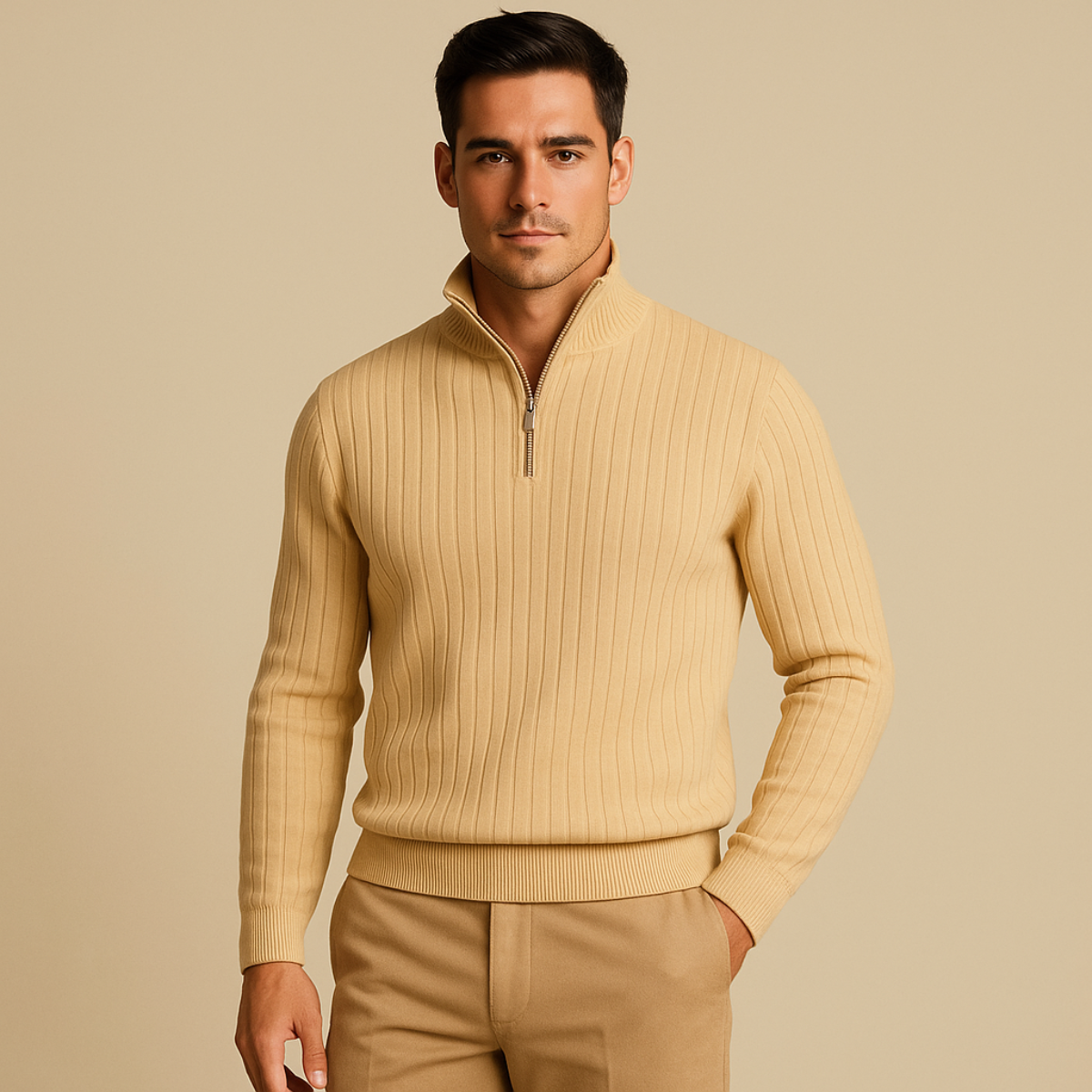 Classic Textured Zip Up Sweater for Men
