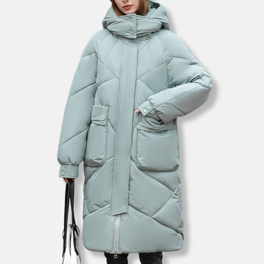 Warm Quilted Maxi Coat for Women with Hood