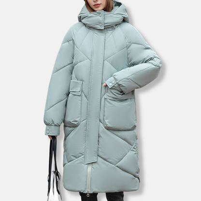 Warm Quilted Maxi Coat for Women with Hood