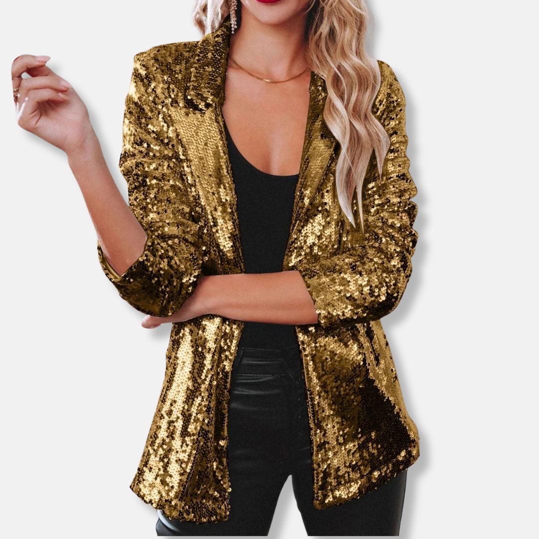 Glittering Sequin Trimmed Casual Blazer