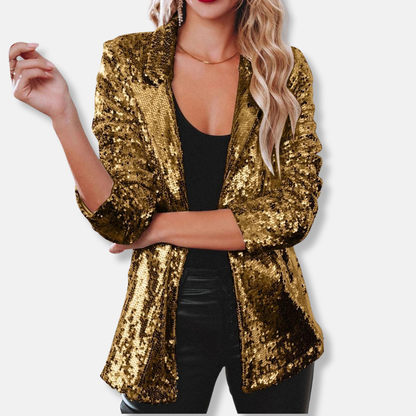 Glittering Sequin Trimmed Casual Blazer