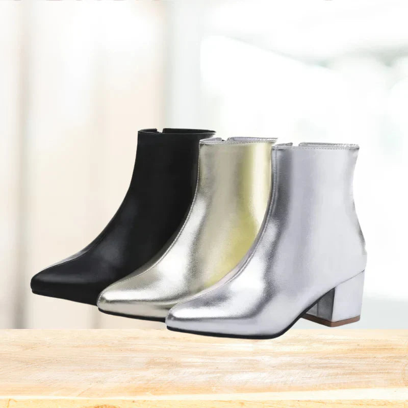 Elegant Women's Metallic Low Heel Boots