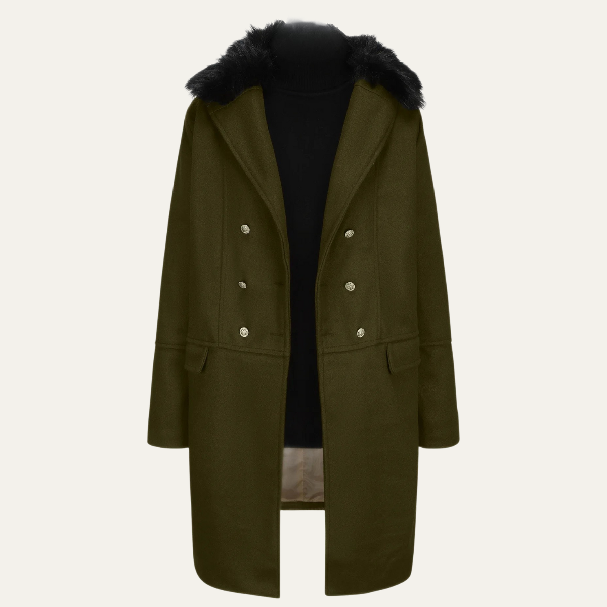 Luxury Men's Fur Trim Double Breasted Coat