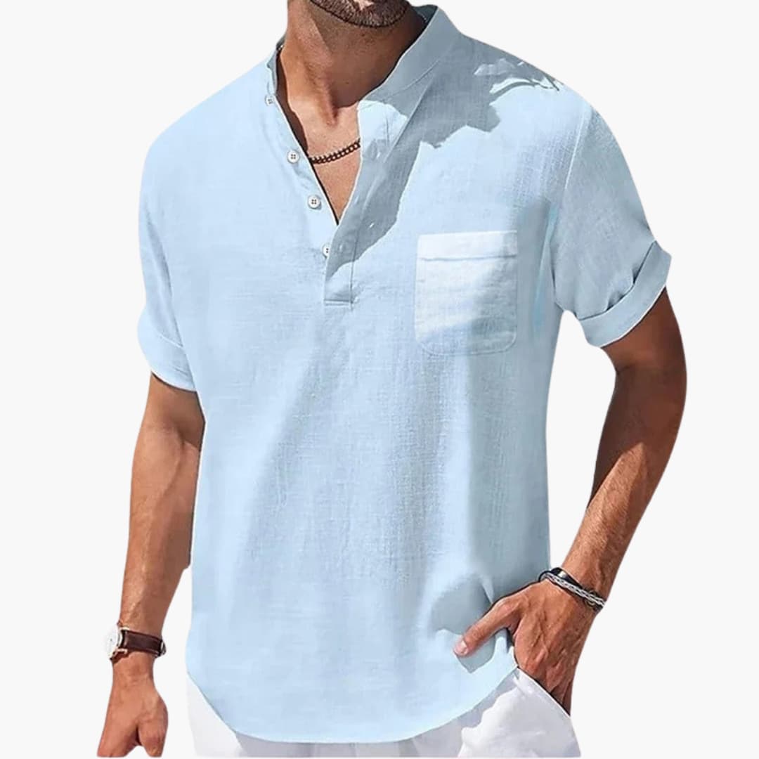 Casual Men's Short Sleeve Button Front Tee
