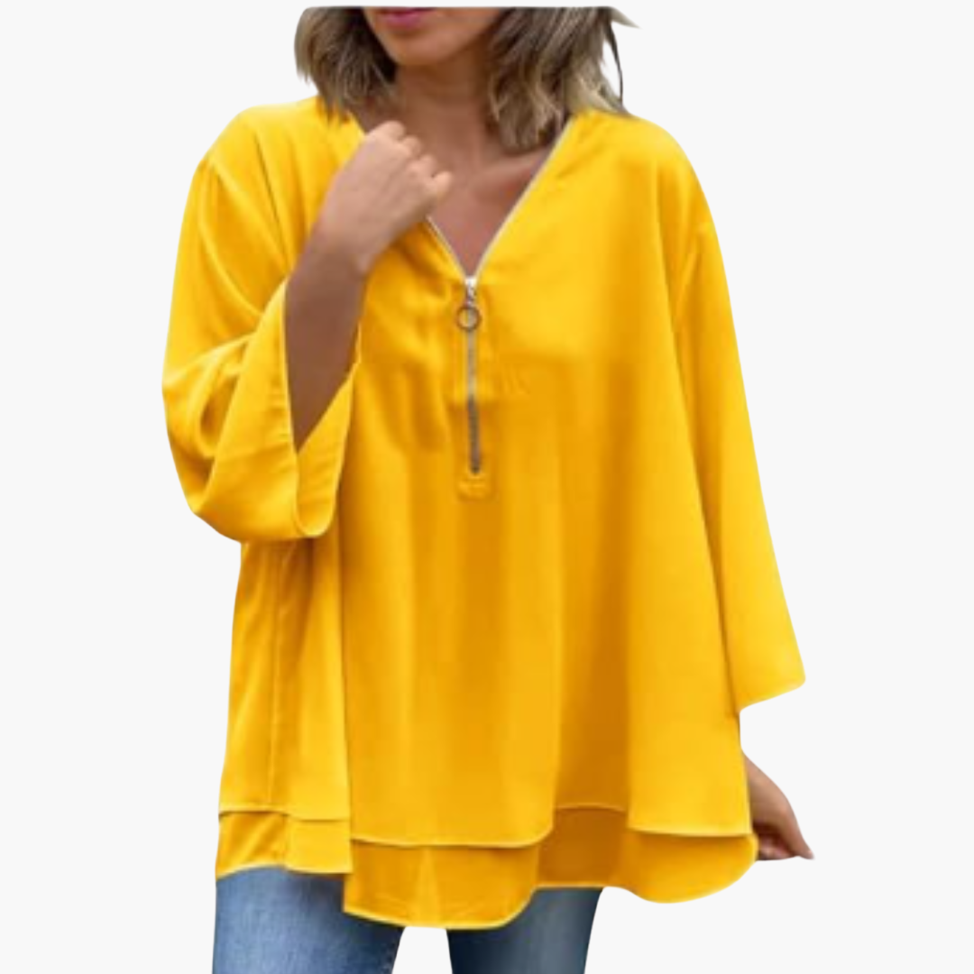 Relaxed Fit Women's V-Neck Long Sleeve Tee
