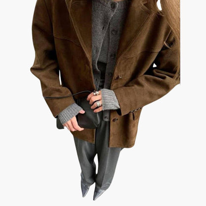 Chic Ladies Suede Coat with Button Front
