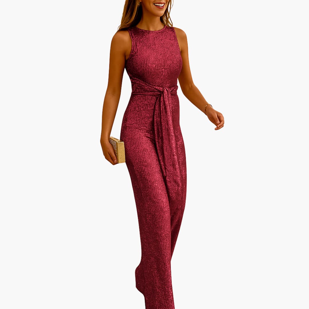 Summer Tank Jumpsuit for Women with Belted Waist - Olytrend