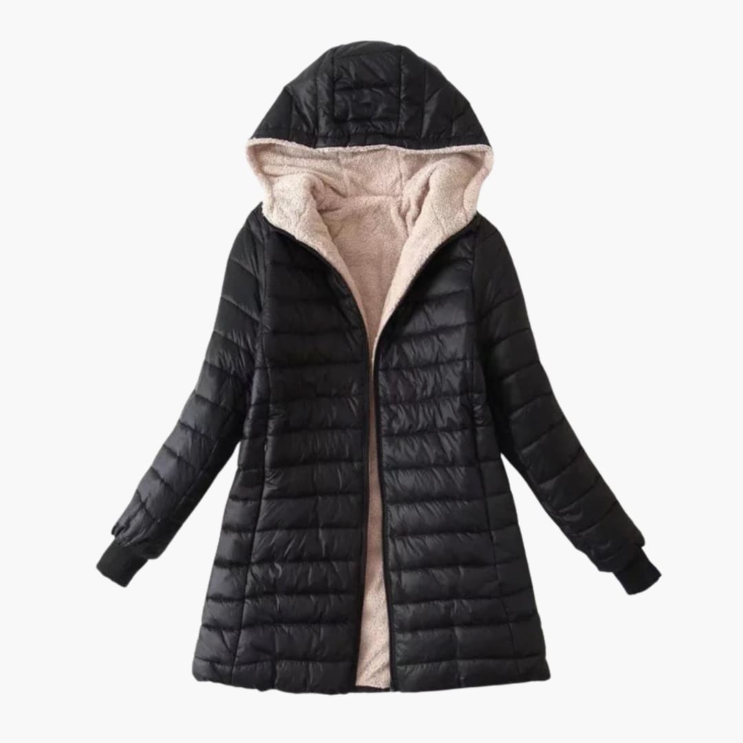 Warm Women's Parka Coat with Zip and Hood