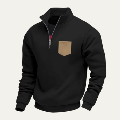 Relaxed Fit Men's Zip Sweater with Pockets