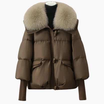 Ladies Warm Parka Coat with Faux Fur Trim and Zip