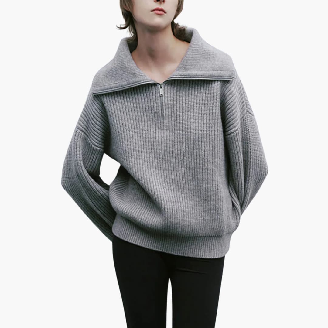 Women's Zip Up Ribbed Knit Sweater