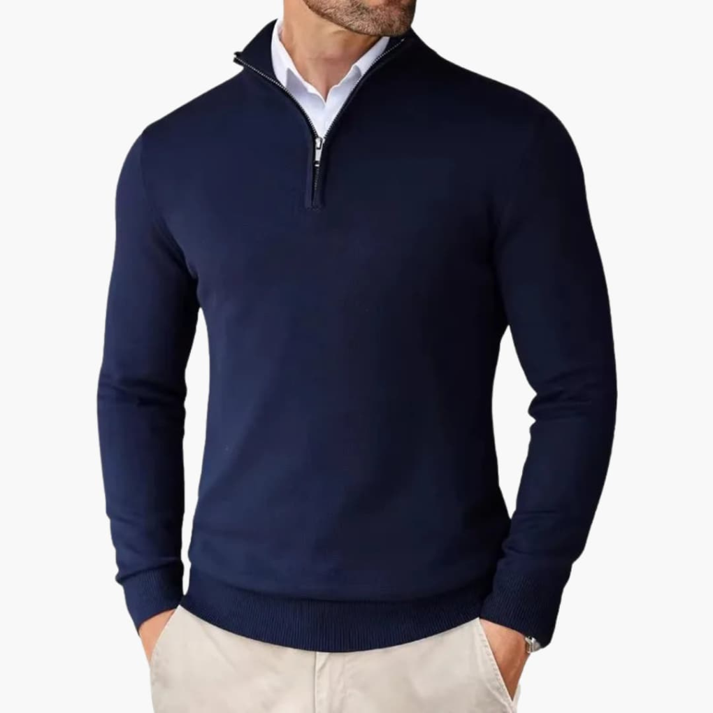 Men's Quarter Zip Sweater with Ribbed Bottom