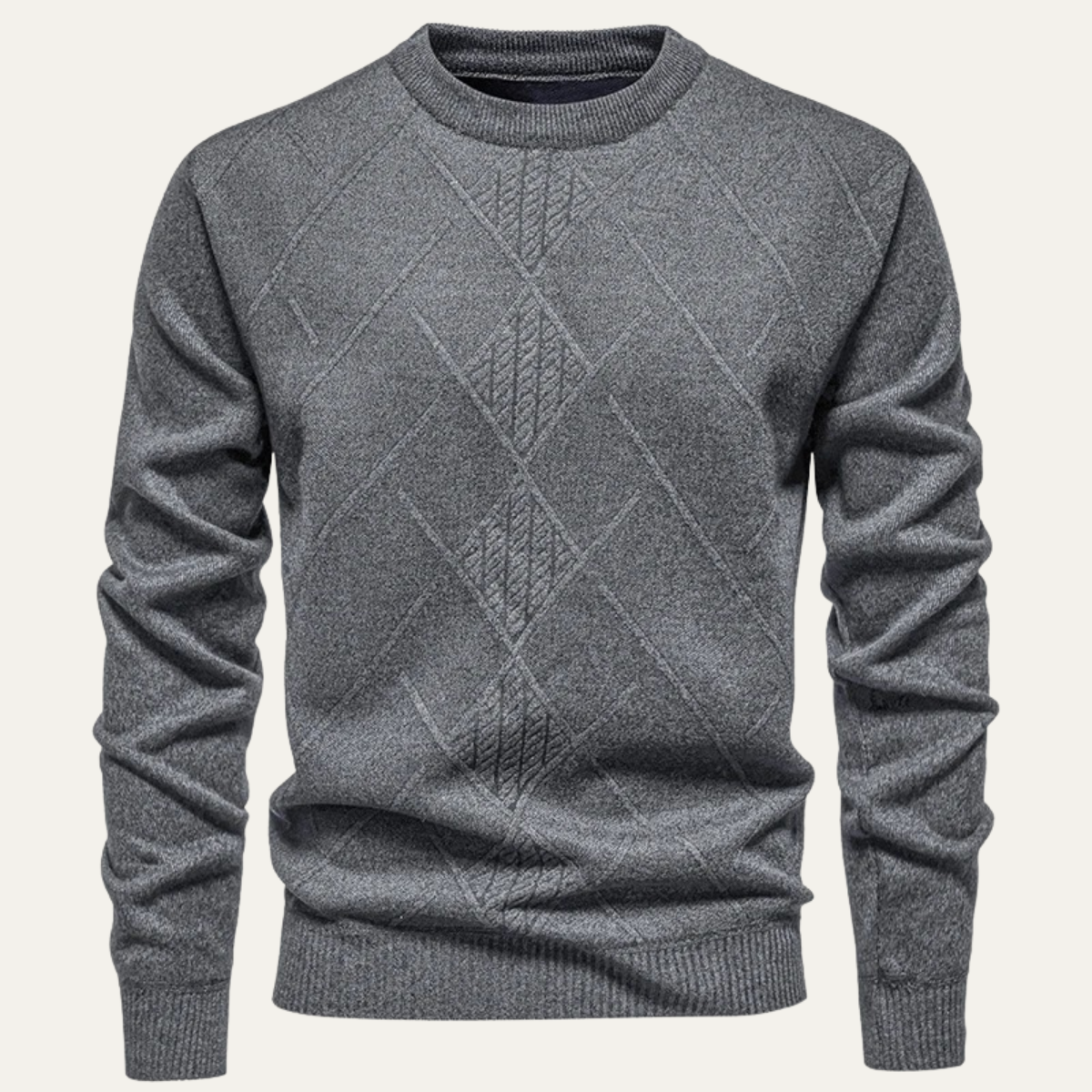 Cozy Men's Diamond Pattern Crew Neck Sweater