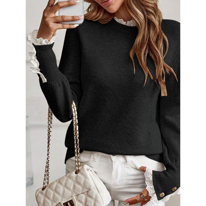 Casual Fit Cable Knit Sweater | Soft Lace Detail Sweater - Nocini