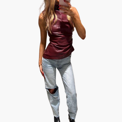 Synthetic Leather Womens Vest - Chic Sleeveless Style