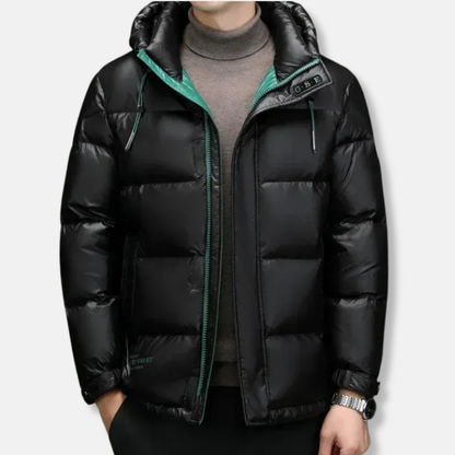 Waterproof Men's Puffer Jacket with Hood and Zipper