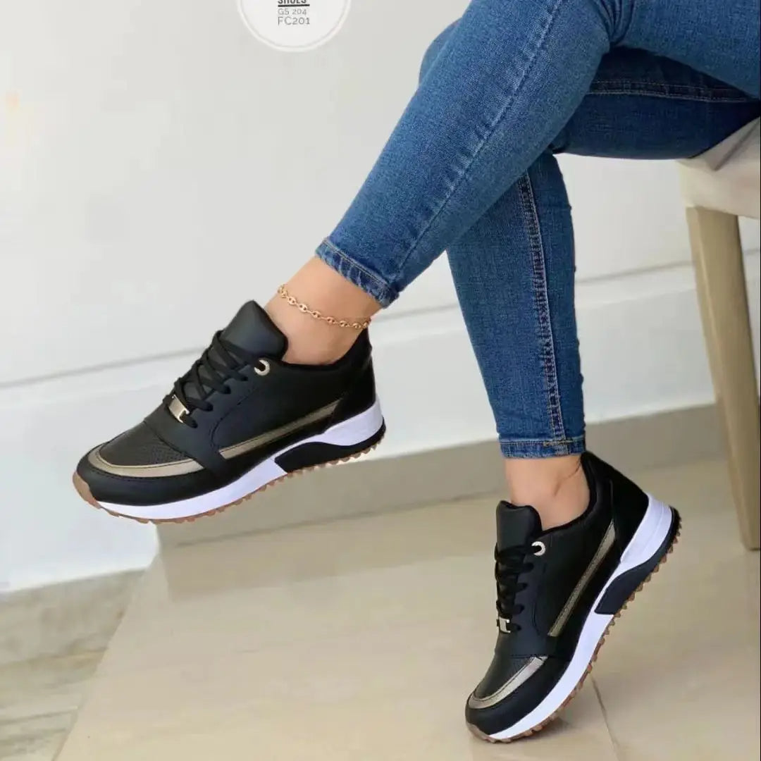 Ladies Breathable Leather Detail Sneakers