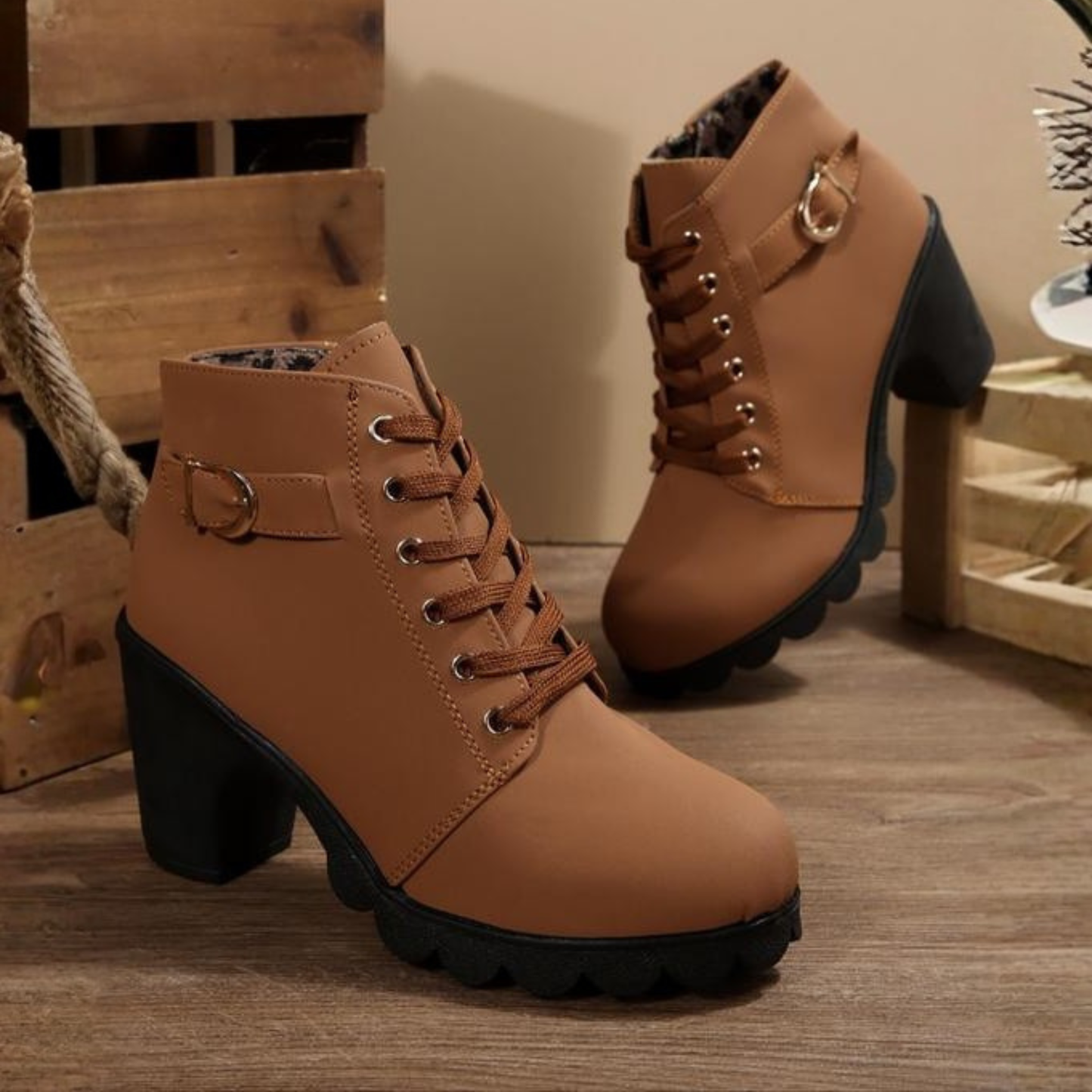 Fashionable Buckle Detail Block Heel Boots