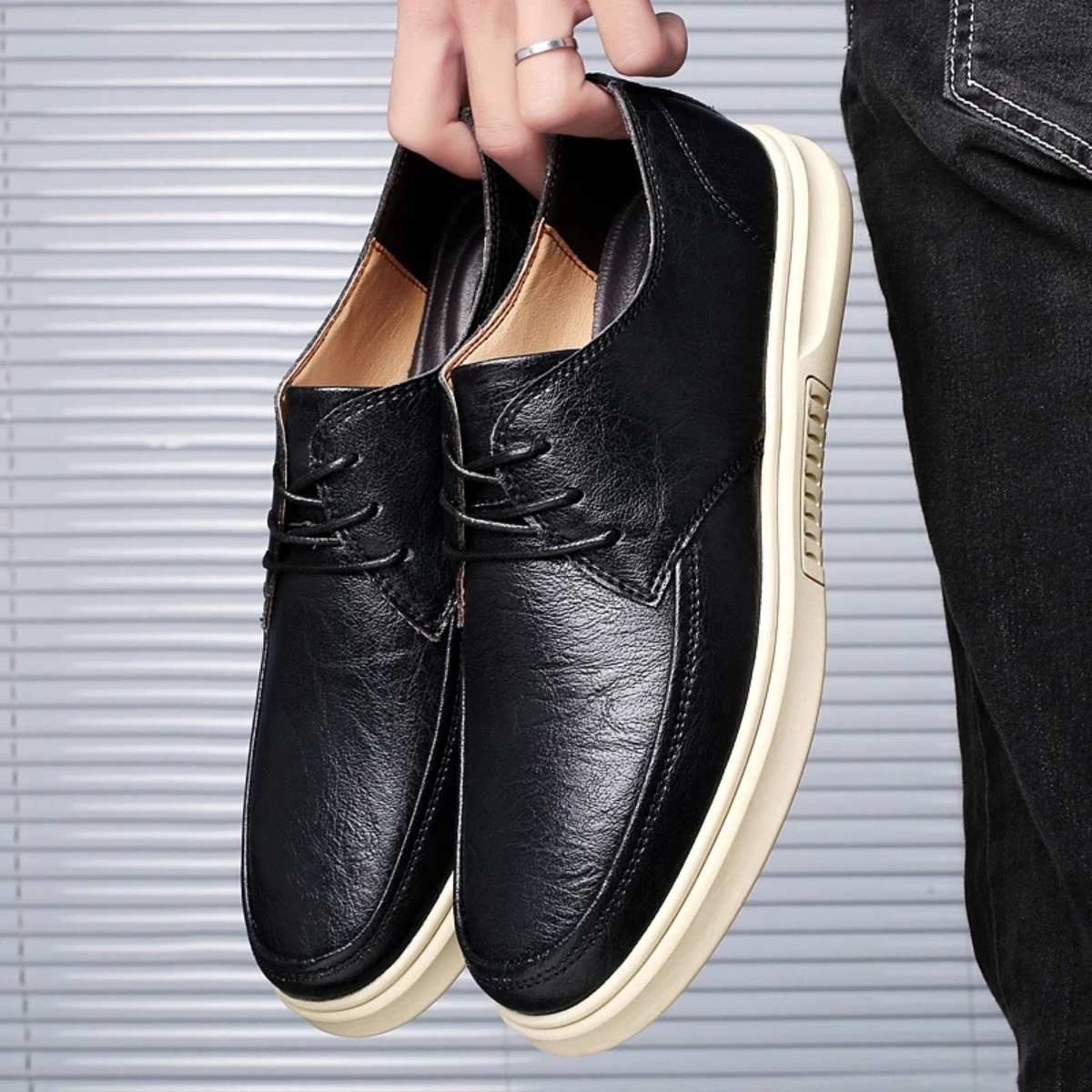 Classic Men's Brown Faux Leather Lace Up Shoes