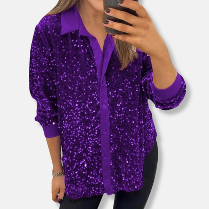 Loose Fit Women's Sequin Long Sleeve Party Top