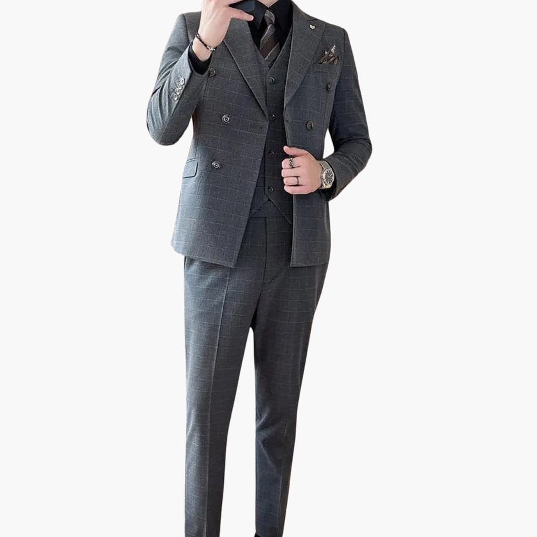 Classic Mens Checked Suit with Lapel Collar