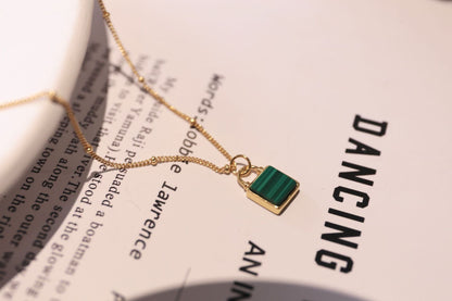 Green Stone Pendant Necklace, Sterling Silver, Gold Plated