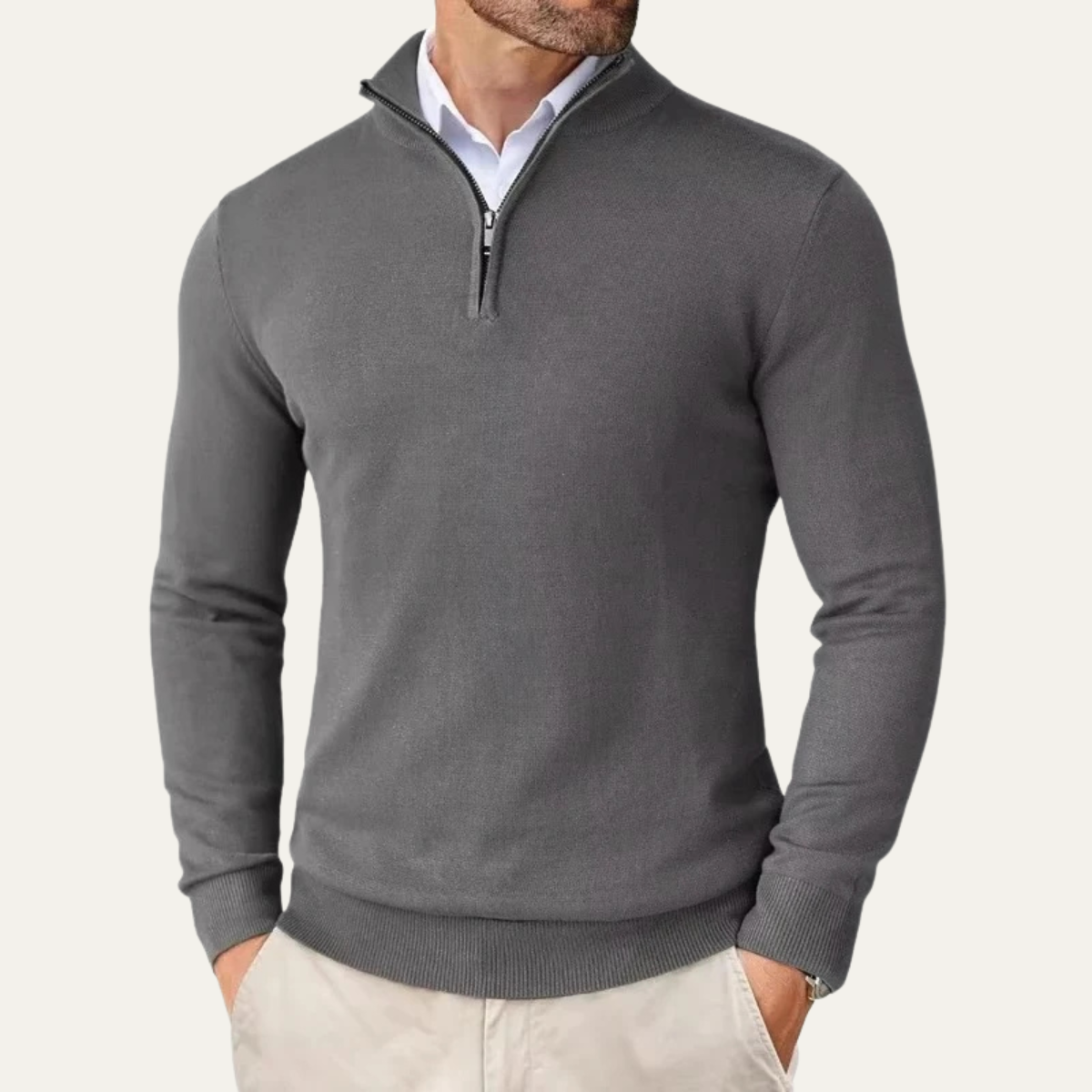 Warm Quarter Zip Knitted Men's Sweater
