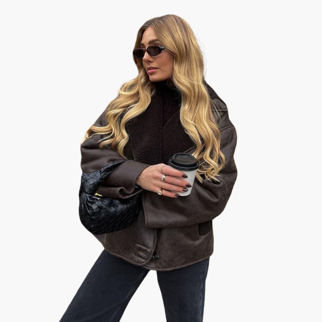 Classic Brown Leather Coat for Women