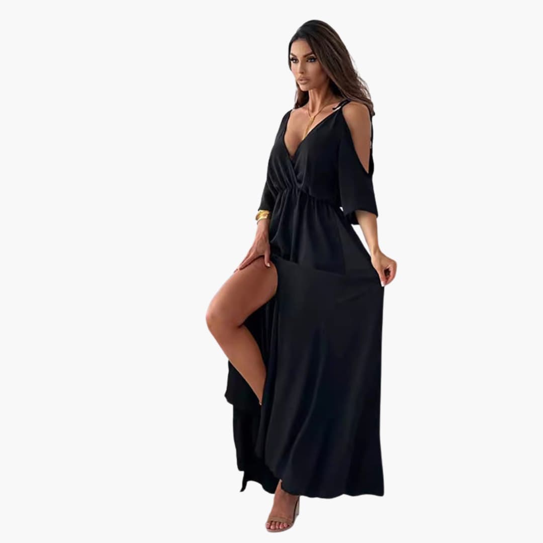 Elegant Long Dress with V Neck and High Slit