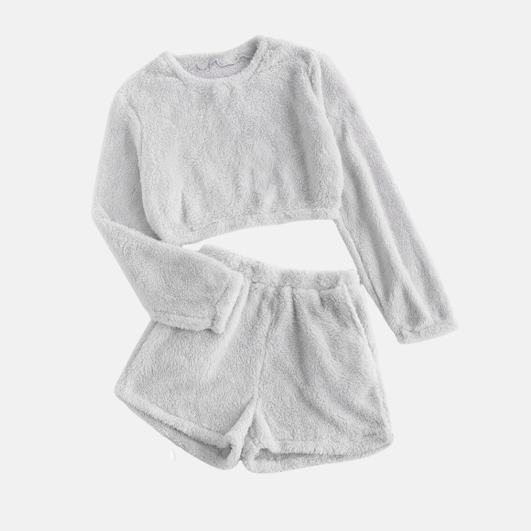 Cozy Women's Fleece Lounge Set with Top and Shorts