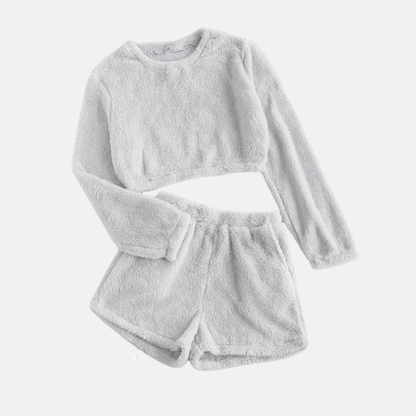 Cozy Women's Fleece Lounge Set with Top and Shorts