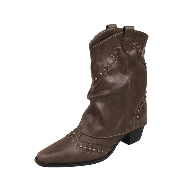 Decorative Buckle Cowboy Boots