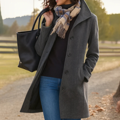 Ladies Classic Long Button Coat