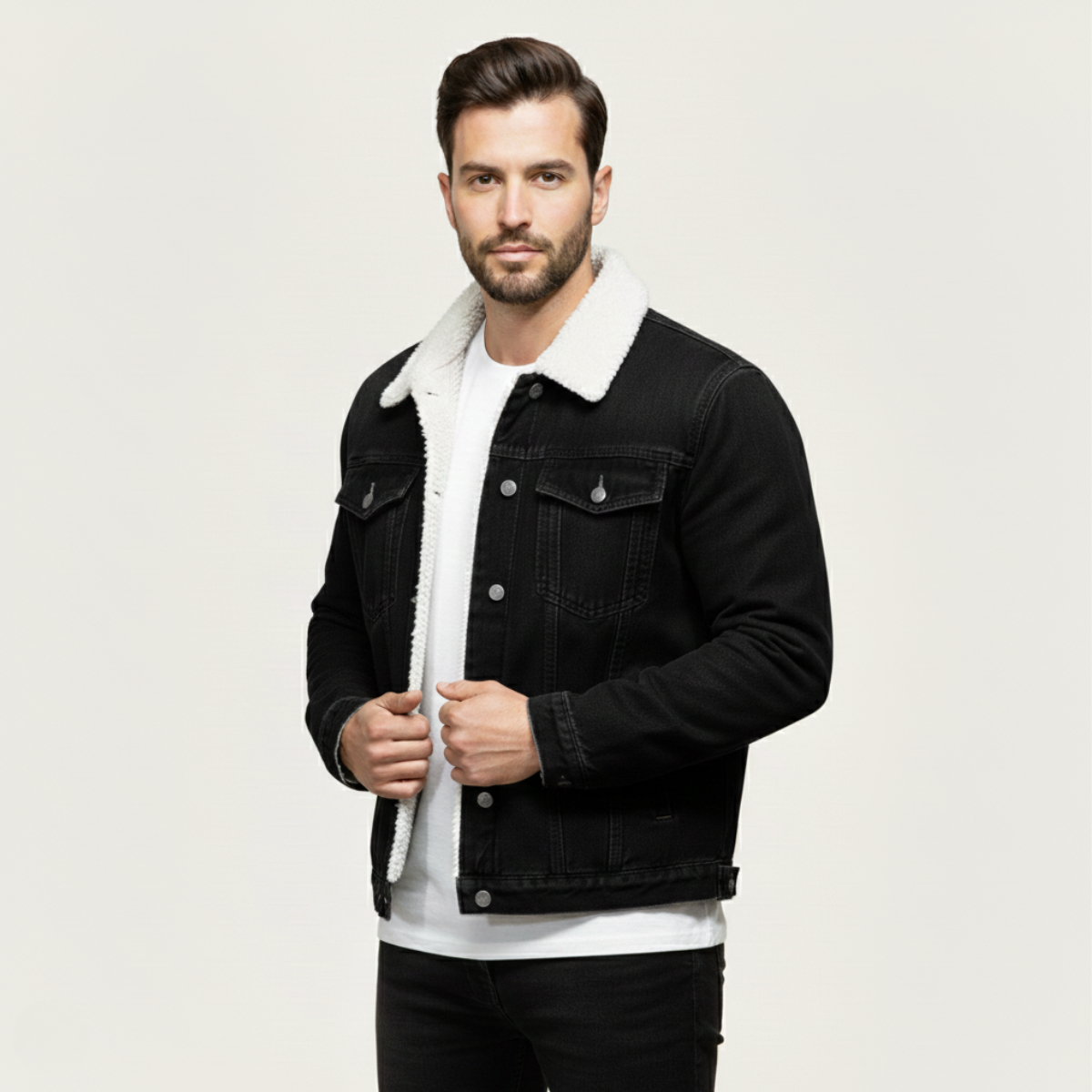 Warm Mens Fleece Lined Denim Winter Coat