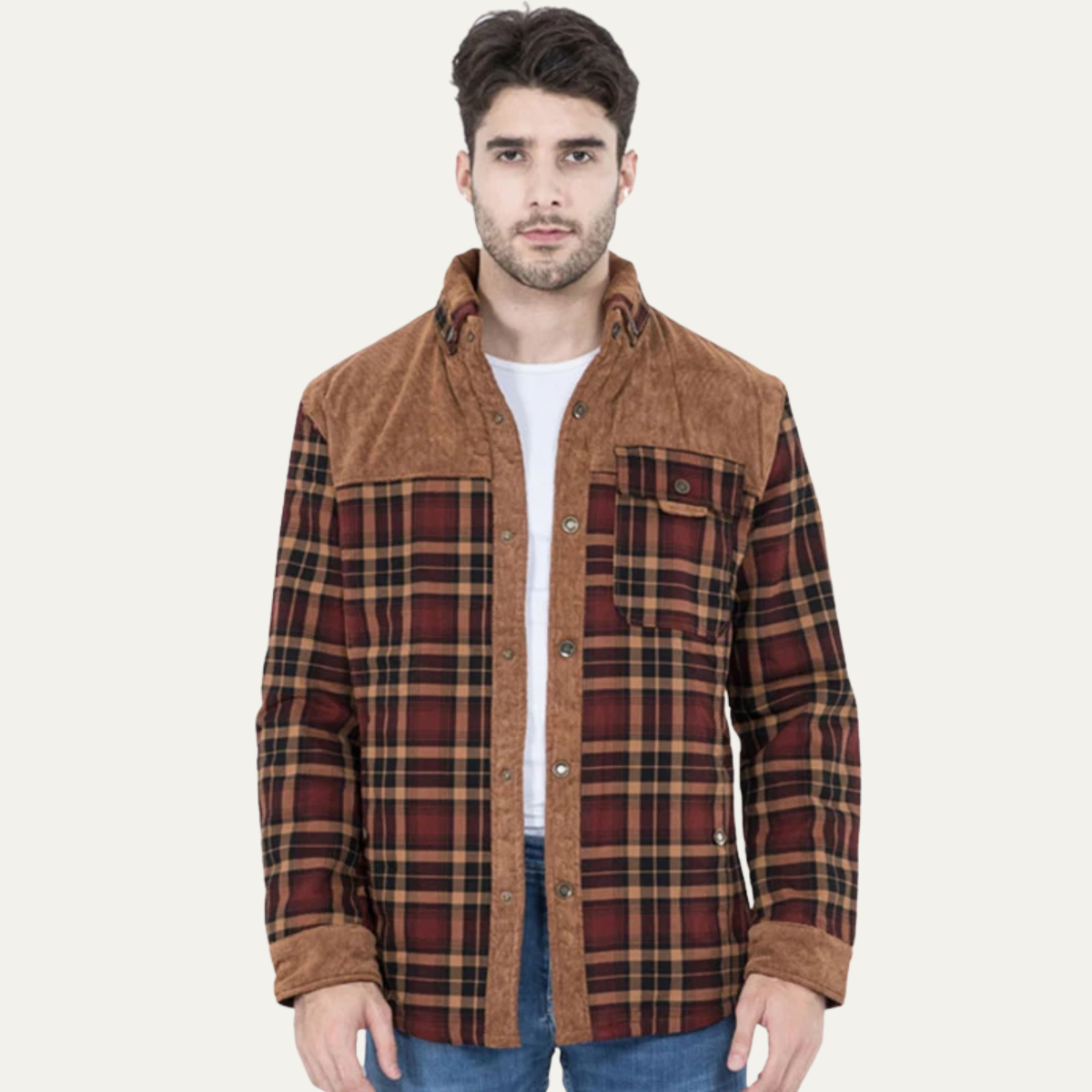 Rugged Plaid Flannel Shirt Jacket with Multiple Pockets