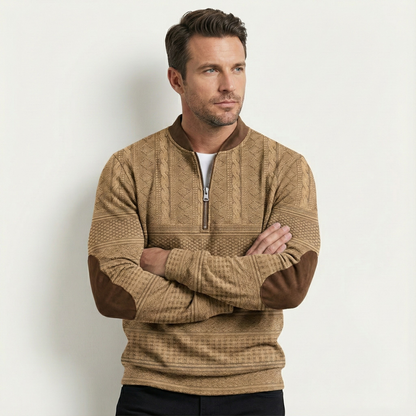 Relaxed Fit Mens Patterned Sweater with Patches